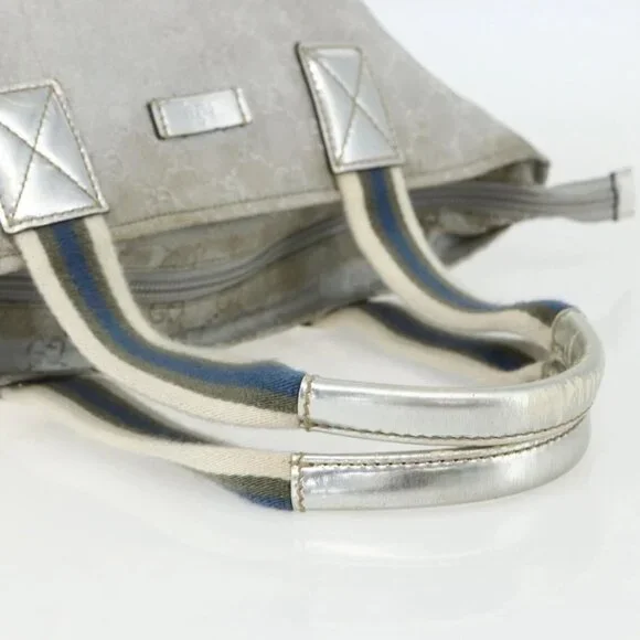 GUCCI GG Canvas Sherry Line Hand Bag Silver